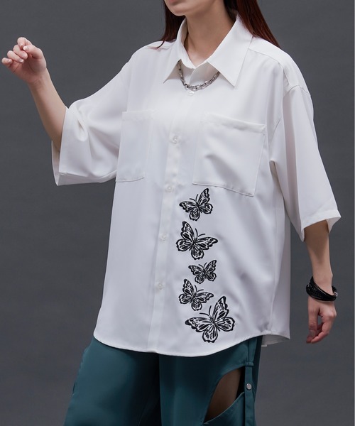 Ellno Loset(エルノロゼット)の「バタフライラメ刺繍シャツ(シャツ/ブラウス・メンズ・ブラック/オフホワイト・SMALL/MEDIUM/LARGE)」の4枚目の写真