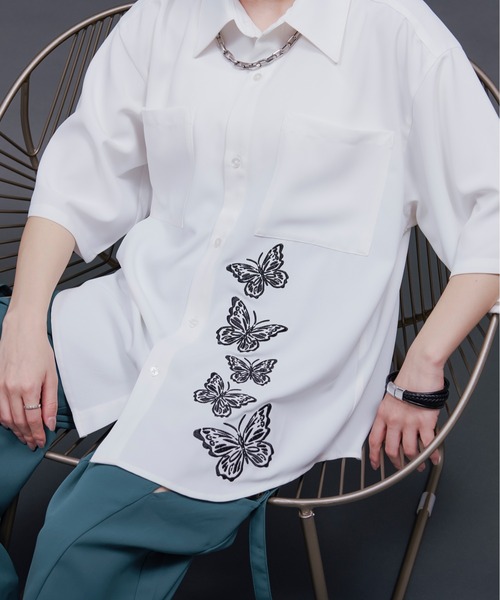 Ellno Loset(エルノロゼット)の「バタフライラメ刺繍シャツ(シャツ/ブラウス・メンズ・ブラック/オフホワイト・SMALL/MEDIUM/LARGE)」の6枚目の写真