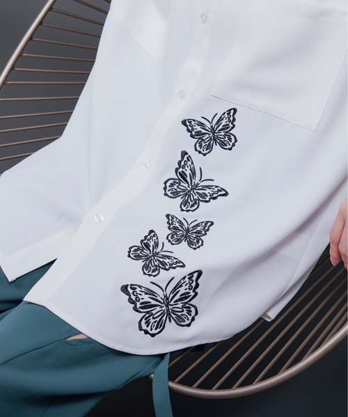 Ellno Loset(エルノロゼット)の「バタフライラメ刺繍シャツ(シャツ/ブラウス・メンズ・ブラック/オフホワイト・SMALL/MEDIUM/LARGE)」の7枚目の写真