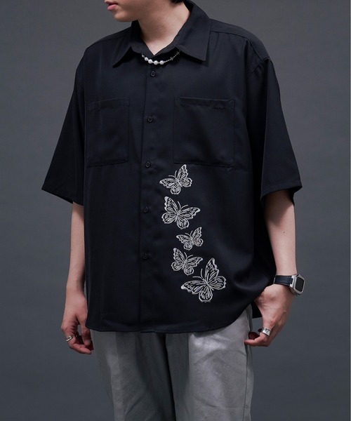Ellno Loset(エルノロゼット)の「バタフライラメ刺繍シャツ(シャツ/ブラウス・メンズ・ブラック/オフホワイト・SMALL/MEDIUM/LARGE)」の13枚目の写真