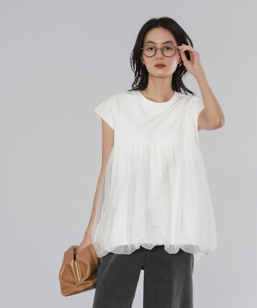 tシャツ 「セットアップ対応」バルーンドッキングトップス レディース tシャツ バルーンフリルドッキングトップス レディース