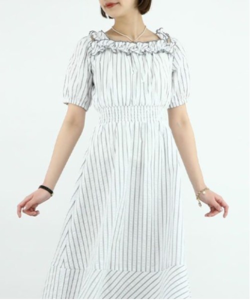 F i.n.t（フィント）の「フリル使い3wayストライプワンピース/F&A/fint（ワンピース・レディース・ホワイト/クリーム・FREE）」の2枚目の写真