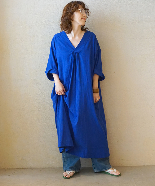 Journal standard luxe シアサッカーVネックワンピース JOURNAL STANDARD LUXE（ジャーナルスタンダード ラックス）の