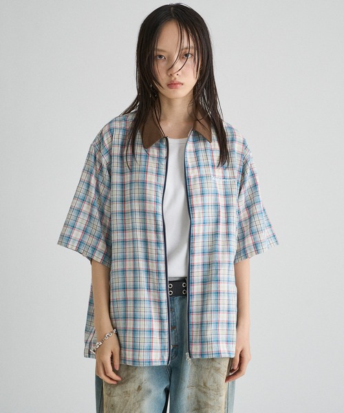 WISH FOR EVER（ウィッシュフォーエバー）の「DRAW CODE DOUBLE ZIP UP SHIRT/ドローコードダブルジップアップシャツ（シャツ/ブラウス・メンズ・カーキ/ブルー/ブラウン・MEDIUM/LARGE）」の3枚目の写真