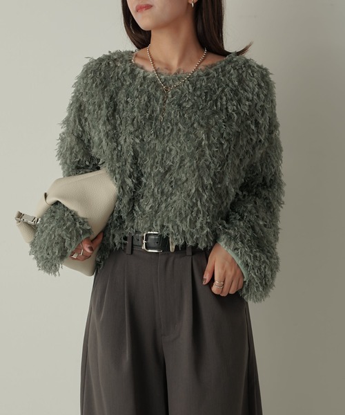 Lui's（ルイス）の「フェザーフリンジルーズT（Tシャツ/カットソー・レディース・ブラック/アイボリー/グリーン・FREE）」の3枚目の写真