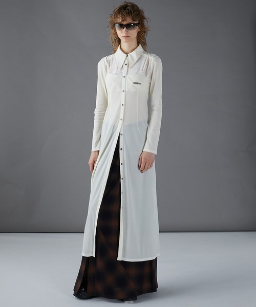 PRANK PROJECT(プランクプロジェクト)の「ベロアコンビシャツワンピース / Velour Combi Shirt Dress(シャツワンピース・レディース・ホワイト/ブラック/グレー・FREE)」の5枚目の写真