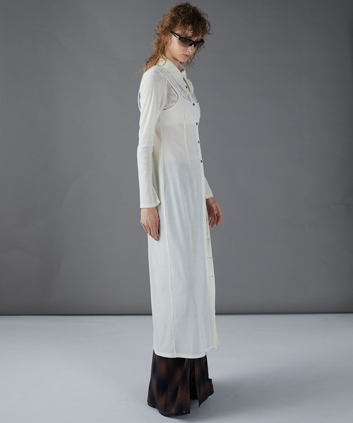 PRANK PROJECT(プランクプロジェクト)の「ベロアコンビシャツワンピース / Velour Combi Shirt Dress(シャツワンピース・レディース・ホワイト/ブラック/グレー・FREE)」の8枚目の写真