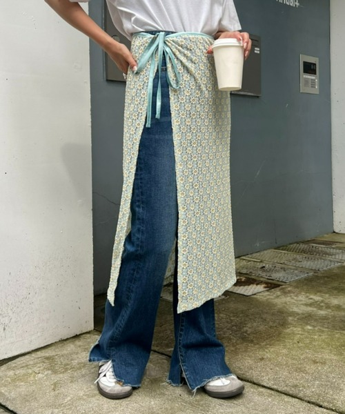 CIAOPANIC TYPY（チャオパニックティピー）の「ジャガード風フラワーレース巻きスカート（スカート・レディース・ブラック/オフホワイト/サックスブルー/ブラック系その他・ONE SIZE）」の14枚目の写真