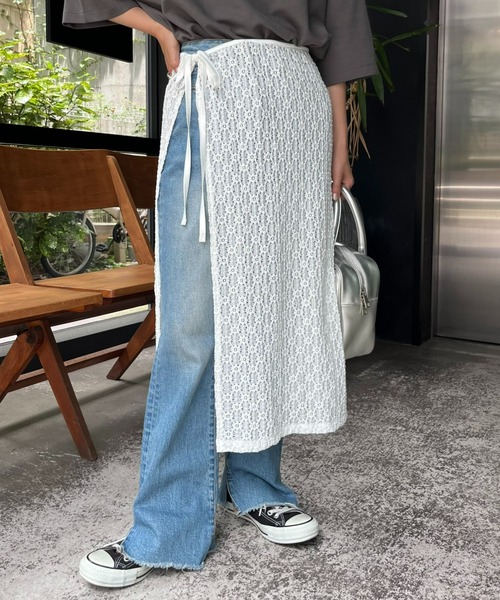 CIAOPANIC TYPY（チャオパニックティピー）の「ジャガード風フラワーレース巻きスカート（スカート・レディース・ブラック/オフホワイト/サックスブルー/ブラック系その他・ONE SIZE）」の5枚目の写真