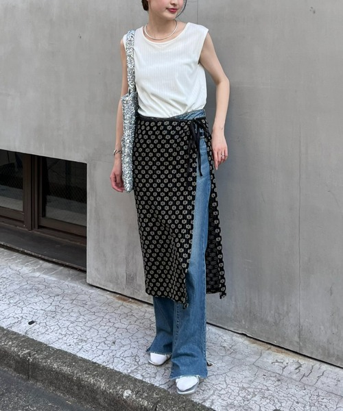 CIAOPANIC TYPY（チャオパニックティピー）の「ジャガード風フラワーレース巻きスカート（スカート・レディース・ブラック/オフホワイト/サックスブルー/ブラック系その他・ONE SIZE）」の12枚目の写真