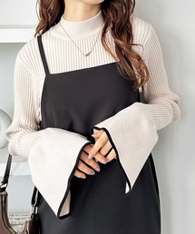 GeeRA | 春 にぴったり。配色ラインフレアーリブカラー＆ボーダーニット(ニット/セーター)