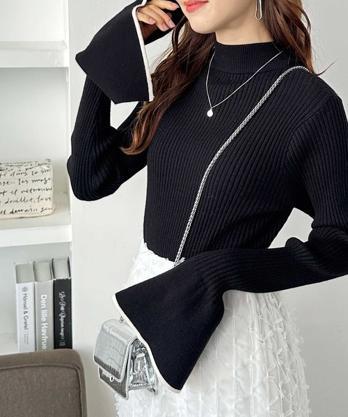 GeeRA（ジーラ）の「春 にぴったり。配色ラインフレアーリブカラー＆ボーダーニット（ニット/セーター・レディース・ブラック系その他/グレー/アイボリー/その他/ブラック・SMALL/MEDIUM/LARGE/X-LARGE）」の7枚目の写真