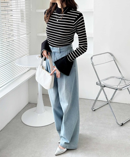 GeeRA（ジーラ）の「春 にぴったり。配色ラインフレアーリブカラー＆ボーダーニット（ニット/セーター・レディース・ブラック系その他/グレー/アイボリー/その他/ブラック・SMALL/MEDIUM/LARGE/X-LARGE）」の22枚目の写真