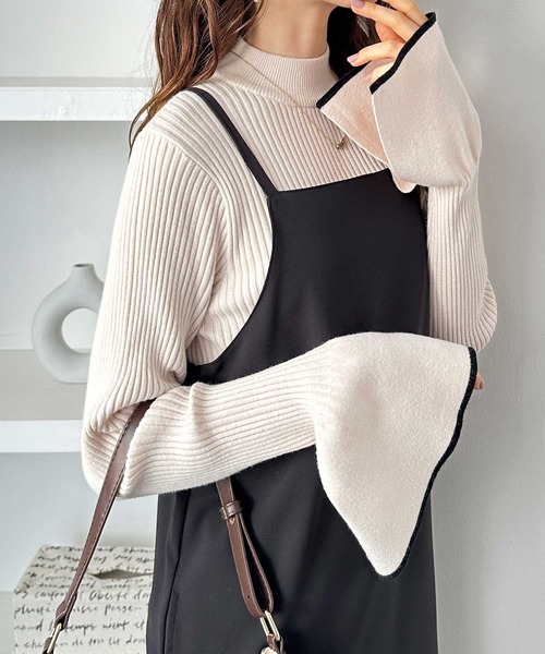 GeeRA（ジーラ）の「春 にぴったり。配色ラインフレアーリブカラー＆ボーダーニット（ニット/セーター・レディース・ブラック系その他/グレー/アイボリー/その他/ブラック・SMALL/MEDIUM/LARGE/X-LARGE）」の11枚目の写真