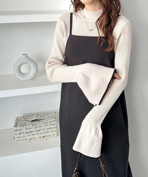 GeeRA（ジーラ）の「春 にぴったり。配色ラインフレアーリブカラー＆ボーダーニット（ニット/セーター・レディース・ブラック系その他/グレー/アイボリー/その他/ブラック・SMALL/MEDIUM/LARGE/X-LARGE）」の12枚目の写真