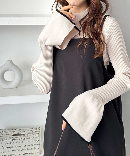 GeeRA（ジーラ）の「春 にぴったり。配色ラインフレアーリブカラー＆ボーダーニット（ニット/セーター・レディース・ブラック系その他/グレー/アイボリー/その他/ブラック・SMALL/MEDIUM/LARGE/X-LARGE）」の13枚目の写真