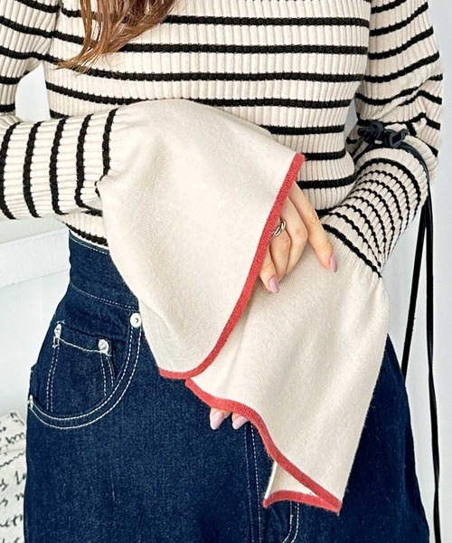 GeeRA（ジーラ）の「春 にぴったり。配色ラインフレアーリブカラー＆ボーダーニット（ニット/セーター・レディース・ブラック系その他/グレー/アイボリー/その他/ブラック・SMALL/MEDIUM/LARGE/X-LARGE）」の14枚目の写真