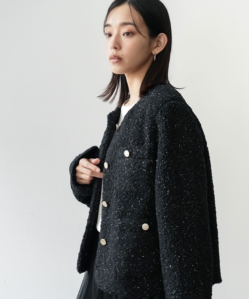 ラメリングボアノーカラージャケット（ブルゾン）｜mili an deni