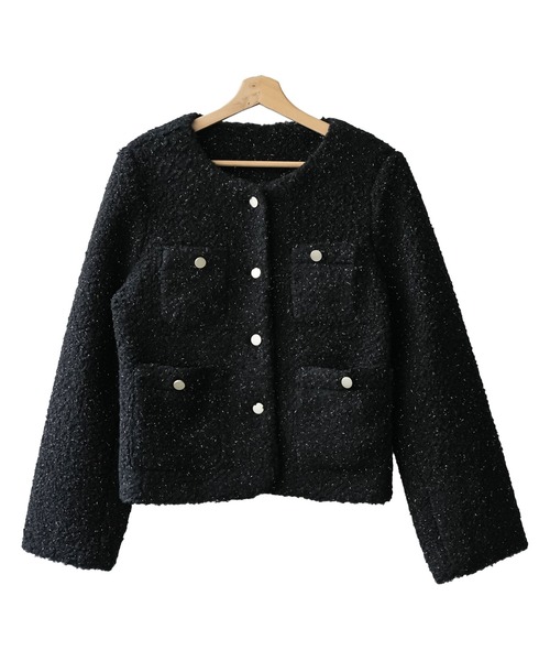 ラメリングボアノーカラージャケット（ブルゾン）｜mili an deni