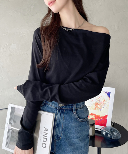Ada.(エイダ)の「ワンショル 長袖Tシャツ(Tシャツ/カットソー・レディース・チャコール/ブラック/オフホワイト・FREE)」の12枚目の写真