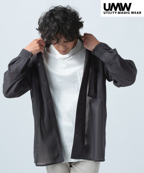 BAYFLOW(ベイフロー)の「UMWメッシュ長袖シャツ【軽量・速乾】(シャツ/ブラウス・メンズ・チャコール/オフホワイト・LARGE/MEDIUM)」の1枚目の写真