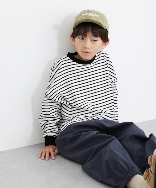 QUNTSTYLE(キュントスタイル)の「ビッグシルエット ボーダー長袖Tシャツ <綿100%>(Tシャツ/カットソー・キッズ・ホワイト系/ベージュ系/グリーン系・110/120/130/140/150/160/100/170)」の6枚目の写真