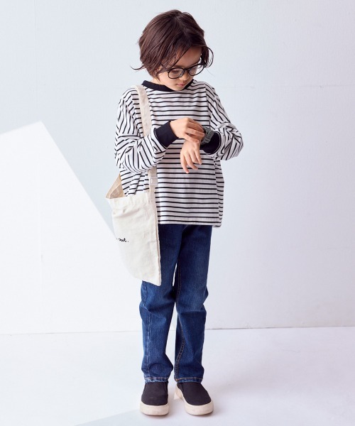 QUNTSTYLE(キュントスタイル)の「ビッグシルエット ボーダー長袖Tシャツ <綿100%>(Tシャツ/カットソー・キッズ・ホワイト系/ベージュ系/グリーン系・110/120/130/140/150/160/100/170)」の9枚目の写真