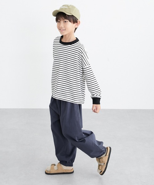 QUNTSTYLE(キュントスタイル)の「ビッグシルエット ボーダー長袖Tシャツ <綿100%>(Tシャツ/カットソー・キッズ・ホワイト系/ベージュ系/グリーン系・110/120/130/140/150/160/100/170)」の7枚目の写真