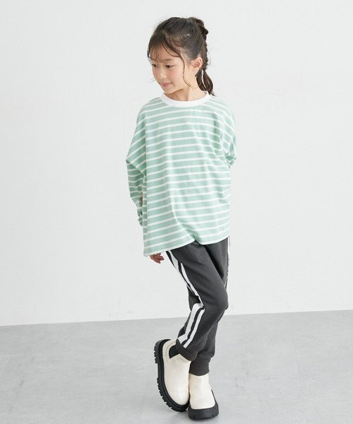 QUNTSTYLE(キュントスタイル)の「ビッグシルエット ボーダー長袖Tシャツ <綿100%>(Tシャツ/カットソー・キッズ・ホワイト系/ベージュ系/グリーン系・110/120/130/140/150/160/100/170)」の14枚目の写真