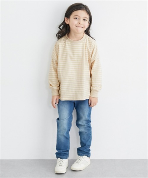 QUNTSTYLE(キュントスタイル)の「ビッグシルエット ボーダー長袖Tシャツ <綿100%>(Tシャツ/カットソー・キッズ・ホワイト系/ベージュ系/グリーン系・110/120/130/140/150/160/100/170)」の4枚目の写真