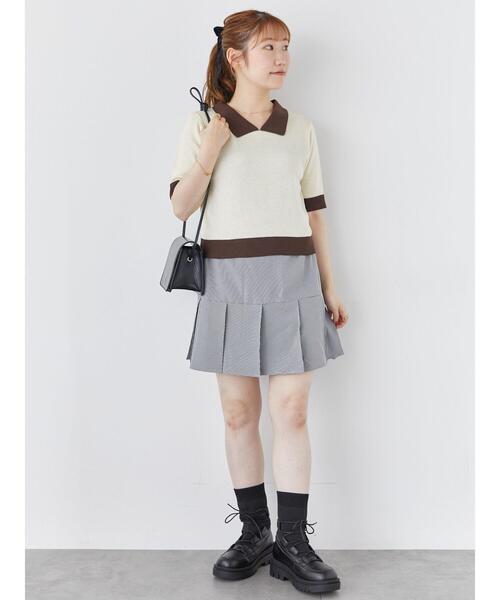 ehka sopo(エヘカソポ)の「千鳥格子タックミニスカート(スカート・レディース・ベージュ/ブラウン/ブラック・F)」の11枚目の写真