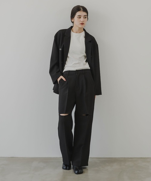 rectangle（レクタングル）の「膝スリットスラックスパンツ（スラックス・レディース・ブラック/ベージュ/グレー・FREE）」の4枚目の写真