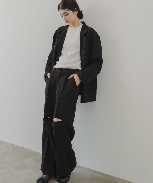 rectangle（レクタングル）の「膝スリットスラックスパンツ（スラックス・レディース・ブラック/ベージュ/グレー・FREE）」の5枚目の写真