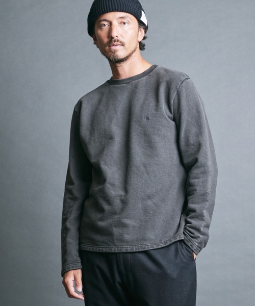 Magine(マージン)の「CTN PIGMENT DYED EMBROIDERY SWEAT L/S:ピグメント染め 刺繍入りスウェット ロングスリーブ(スウェット・メンズ・ブラック・48/46/44)」の14枚目の写真