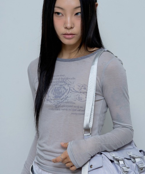 FANCY CLUB(ファンシークラブ)の「A'GEM/9 × .kom 『 FANCY CLUB/ファンシークラブ』 ROSE SHEER LONG SLEEVE/ローズシアーロングスリーブ(Tシャツ/カットソー・レディース・パープル/チャコールグレー/ライトグレー・FREE)」の1枚目の写真