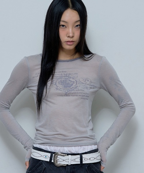 FANCY CLUB(ファンシークラブ)の「A'GEM/9 × .kom 『 FANCY CLUB/ファンシークラブ』 ROSE SHEER LONG SLEEVE/ローズシアーロングスリーブ(Tシャツ/カットソー・レディース・パープル/チャコールグレー/ライトグレー・FREE)」の5枚目の写真