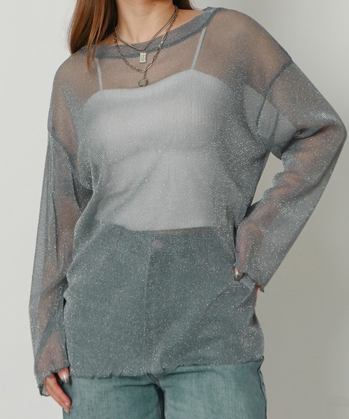 GORGE(ゴージ)の「ラメシアートップス(Tシャツ/カットソー・レディース・ピンク/グレー/オフホワイト/ブラック/グリーン・F)」の3枚目の写真