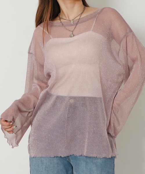 GORGE(ゴージ)の「ラメシアートップス(Tシャツ/カットソー・レディース・ピンク/グレー/オフホワイト/ブラック/グリーン・F)」の5枚目の写真