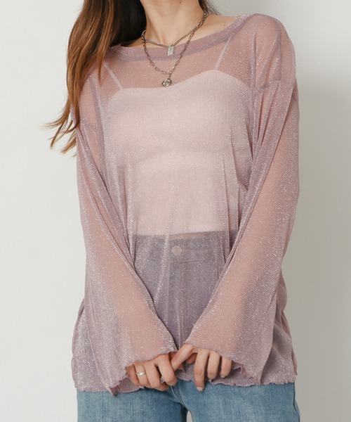 GORGE(ゴージ)の「ラメシアートップス(Tシャツ/カットソー・レディース・ピンク/グレー/オフホワイト/ブラック/グリーン・F)」の7枚目の写真