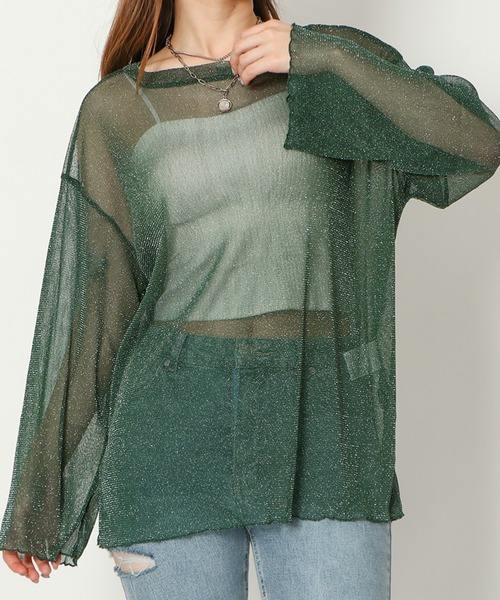 GORGE(ゴージ)の「ラメシアートップス(Tシャツ/カットソー・レディース・ピンク/グレー/オフホワイト/ブラック/グリーン・F)」の8枚目の写真