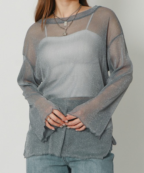 GORGE(ゴージ)の「ラメシアートップス(Tシャツ/カットソー・レディース・ピンク/グレー/オフホワイト/ブラック/グリーン・F)」の9枚目の写真