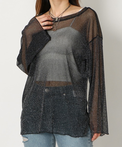 GORGE(ゴージ)の「ラメシアートップス(Tシャツ/カットソー・レディース・ピンク/グレー/オフホワイト/ブラック/グリーン・F)」の10枚目の写真