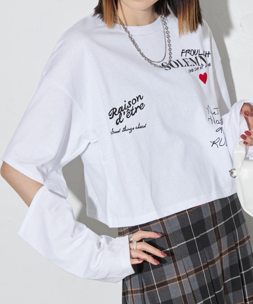 deux amour(ドゥーザムール)の「ハートロゴロングTシャツ(Tシャツ/カットソー・レディース・チャコールグレー/ホワイト・FREE)」の1枚目の写真