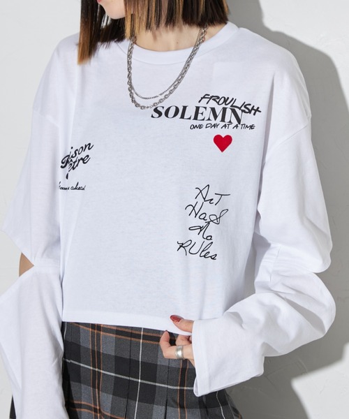 deux amour(ドゥーザムール)の「ハートロゴロングTシャツ(Tシャツ/カットソー・レディース・チャコールグレー/ホワイト・FREE)」の9枚目の写真