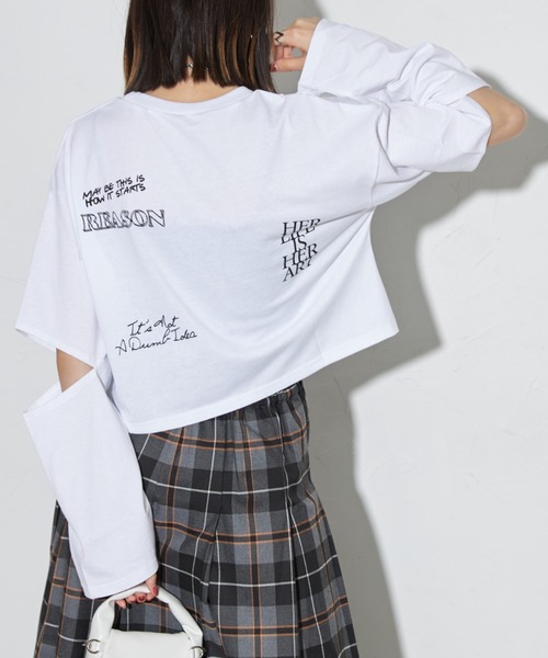 deux amour(ドゥーザムール)の「ハートロゴロングTシャツ(Tシャツ/カットソー・レディース・チャコールグレー/ホワイト・FREE)」の10枚目の写真