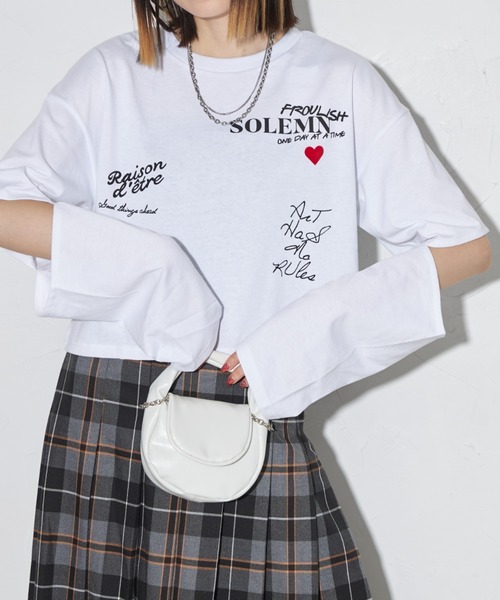 deux amour(ドゥーザムール)の「ハートロゴロングTシャツ(Tシャツ/カットソー・レディース・チャコールグレー/ホワイト・FREE)」の6枚目の写真