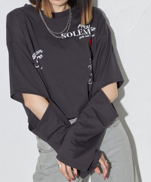 deux amour(ドゥーザムール)の「ハートロゴロングTシャツ(Tシャツ/カットソー・レディース・チャコールグレー/ホワイト・FREE)」の14枚目の写真