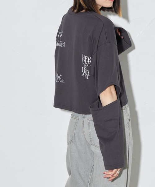 deux amour(ドゥーザムール)の「ハートロゴロングTシャツ(Tシャツ/カットソー・レディース・チャコールグレー/ホワイト・FREE)」の16枚目の写真