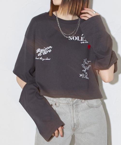 deux amour(ドゥーザムール)の「ハートロゴロングTシャツ(Tシャツ/カットソー・レディース・チャコールグレー/ホワイト・FREE)」の15枚目の写真