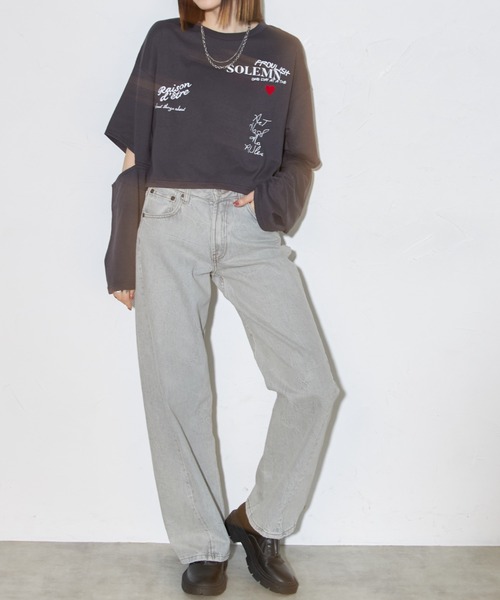 deux amour(ドゥーザムール)の「ハートロゴロングTシャツ(Tシャツ/カットソー・レディース・チャコールグレー/ホワイト・FREE)」の20枚目の写真